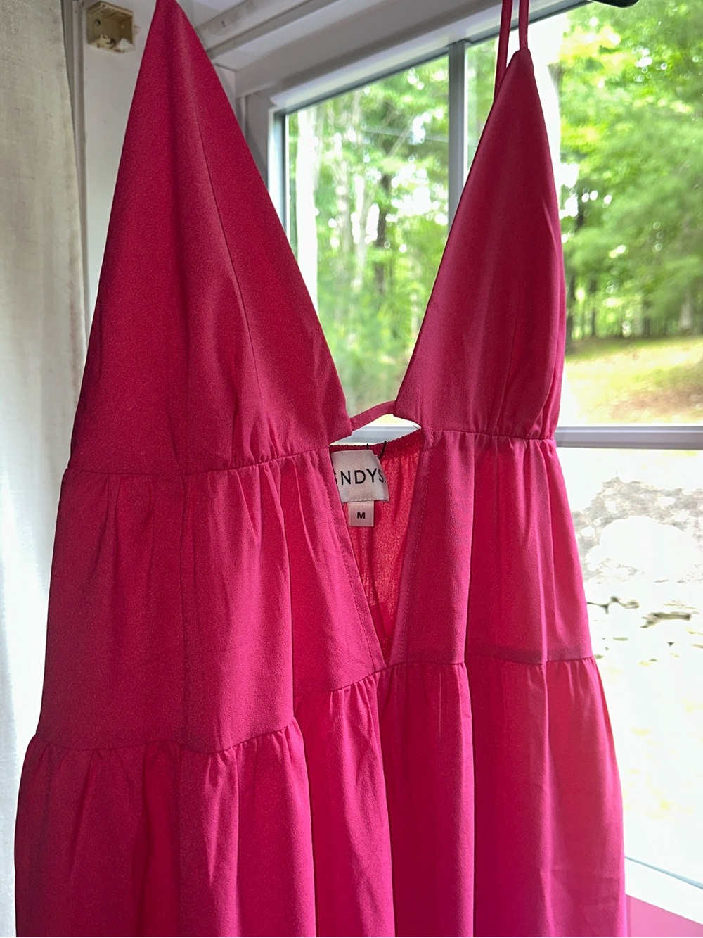 Bright Pink Tiered Mini Dress with V-Neck